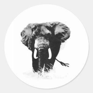B&W Elephant Runder Aufkleber