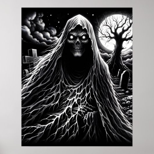 B&W Evil Spirit in Friedhof Creepy Poster (Vorne)