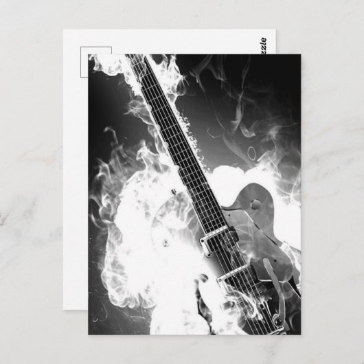 B&W Flaming Guitar Postkarte (Vorne/Hinten)