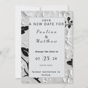 B & W Florals verändern das Hochzeitsdatum Einladung