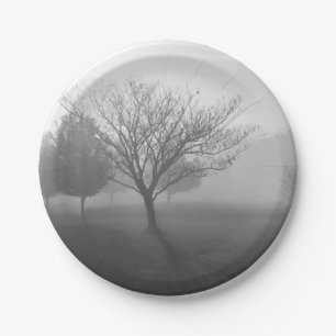 B&W Foggy Morning Sunrise Pappteller