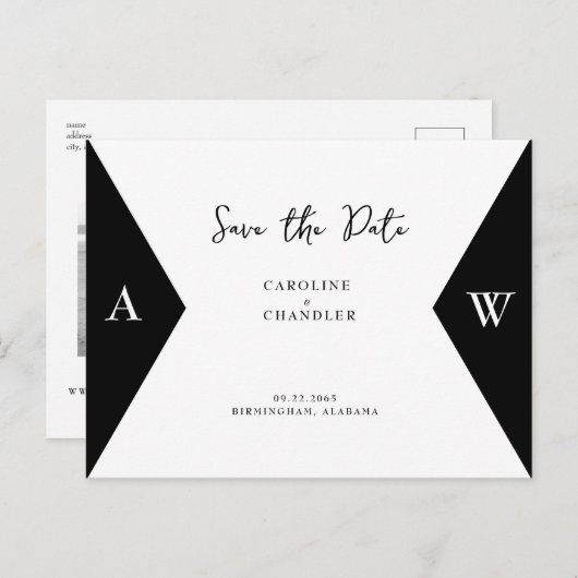 B/W Foto Monogram Wedding Save the Date Postkarte (Vorne/Hinten)