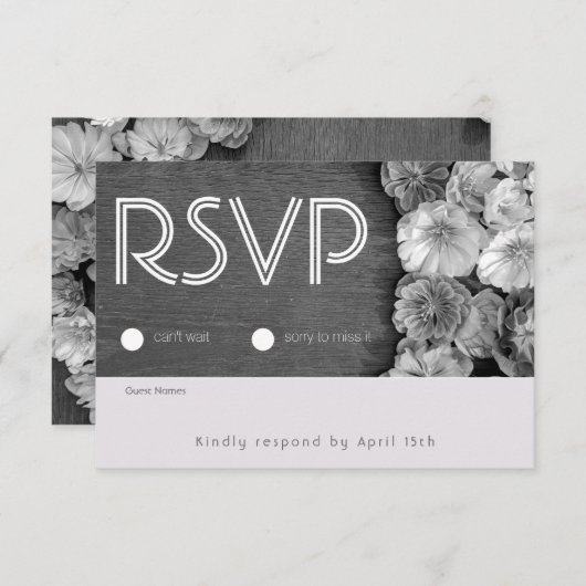 B & W Garden Hellebore Wood RSVP Card (Vorne/Hinten)