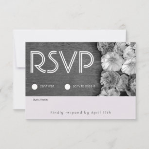 B & W Garden Hellebore Wood RSVP Card