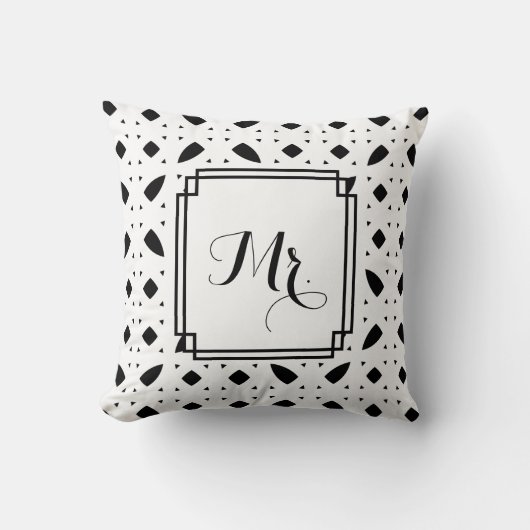 B&W gemusterter "Herr" Hochzeitthrow-Kissen Kissen (Vorderseite)