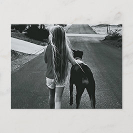 B&W Girl and Dog Postcard Postkarte