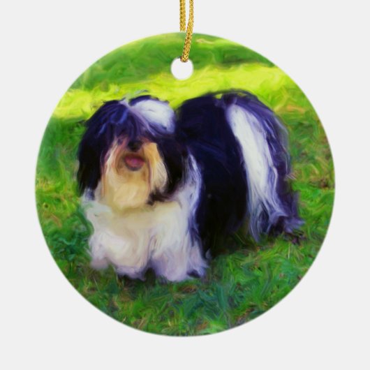 B&W Havanese auf Porzellan Keramik Ornament (Vorne)