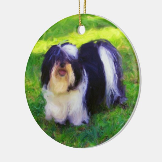 B&W Havanese auf Porzellan Keramik Ornament (Links)