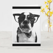 B&W Hipster Nerd Boston Terrier Karte (Gelbe Blume)