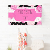 B&W Horizontal Stripes Dots Rosa Bläserner Geburts Banner (Insitu)