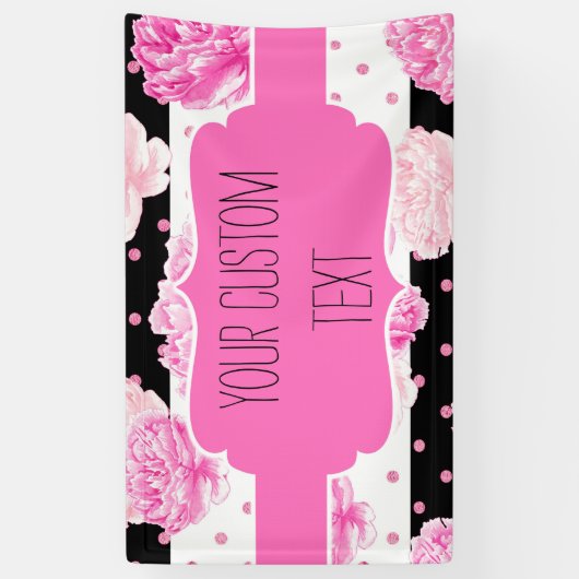 B&W Horizontal Stripes Dots Rosa Bläserner Geburts Banner (Vertikal)