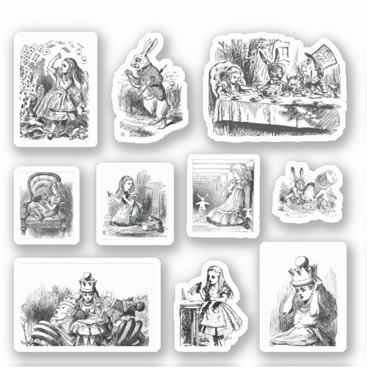 B&W Illustrationen Alice's Adventures in Wonderlan Aufkleber (Vorderseite)