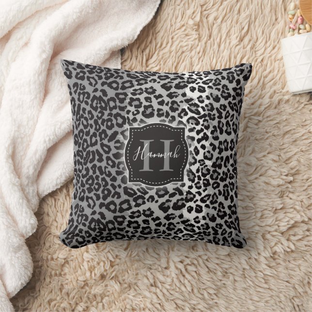 B & W Leopard Muster mit/ Custom Monogram & Name Kissen (Decke)