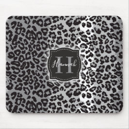 B & W Leopard Muster mit/ Custom Monogram & Name Mousepad