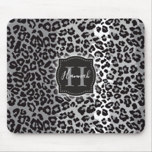 B & W Leopard Muster mit/ Custom Monogram & Name Mousepad
