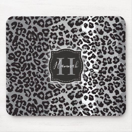 B & W Leopard Muster mit/ Custom Monogram & Name Mousepad (Vorne)