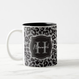 B & W Leopard Muster mit/ Custom Monogram & Name Zweifarbige Tasse