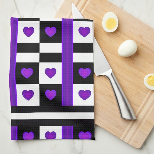 B&W Lila Hearbeating Geschirrtuch (Viertel Falte)