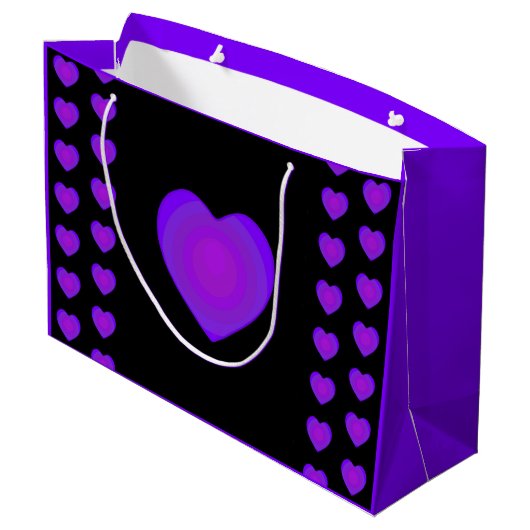B&W Lila Hearbeating Große Geschenktüte (Rückseite Schrägansicht)