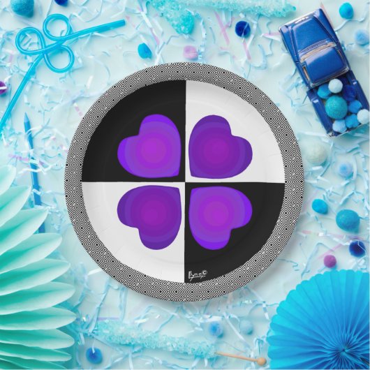 B&W Lila Hearbeating Pappteller (Party)