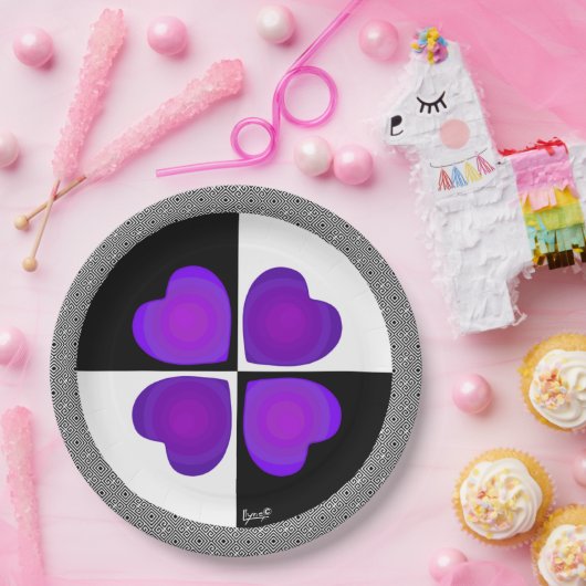 B&W Lila Hearbeating Pappteller (Party)