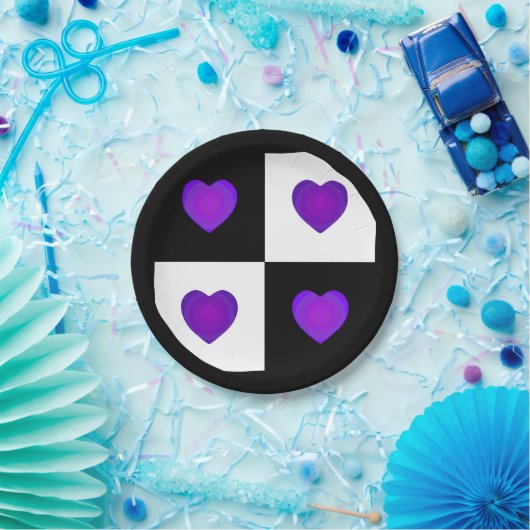 B&W Lila Hearbeating Pappteller (Party)