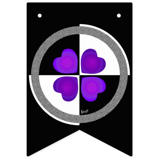 B&W Lila Hearbeating Wimpelkette (Erste Fahne)