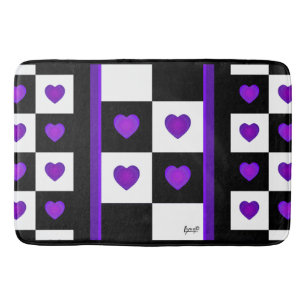 B&W Lila Hearts Beating Bath Mat Badematte