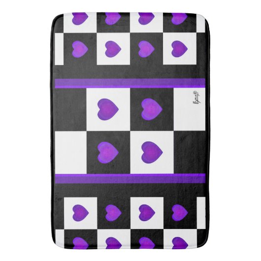 B&W Lila Hearts Beating Bath Mat Badematte (Vorderseite Vertikal)