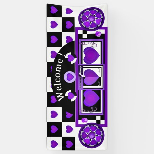 B&W lila Herzen schlagen Banner (Vertikal)