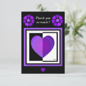 b&w Lila Herzen schlagen Dankeskarte (Stehend Vorderseite)