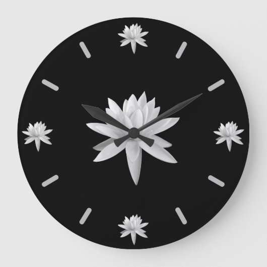 B/W Lily Lotus Art Cool Trendy Unique Große Wanduhr (Vorderseite)