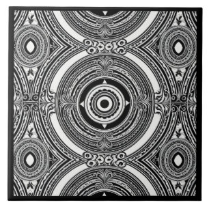 B&W-Medaillon-Motiv Fliese