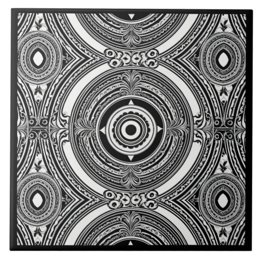 B&W Medallion Motif Fliese (Vorderseite)