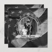 B&W Military Weditation with Fotografy Einladung (Vorne/Hinten)