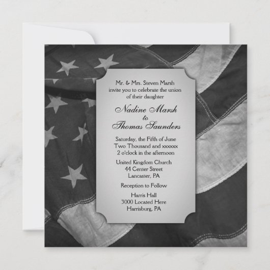 B&W Military Weditation with Fotografy Einladung (Rückseite)