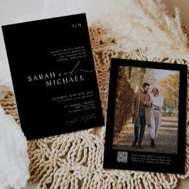 B&W Minimal Elegant Modernes Script QR Code Hochze Einladung