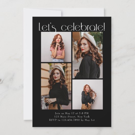 B & W Minimalistisch Modern 5 Arch Foto Abschluss Einladung (Rückseite)