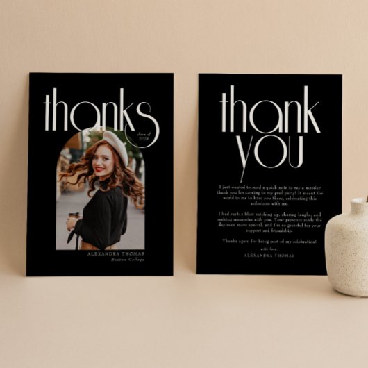 B & W Minimalistisch & Modern Arch Foto Abschluss Dankeskarte