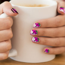 B&W Mix Pink Hibiskus Kurz Nail Art