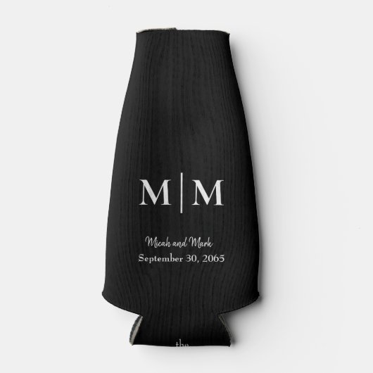 B/W Monogram & Names Wedding Tall kann kälter werd Flaschenkühler (Vorderseite)