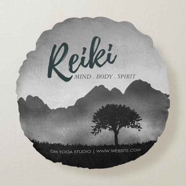 B&W Natural Reiki Master Yoga Mediation Lehrer Rundes Kissen (Vorderseite)