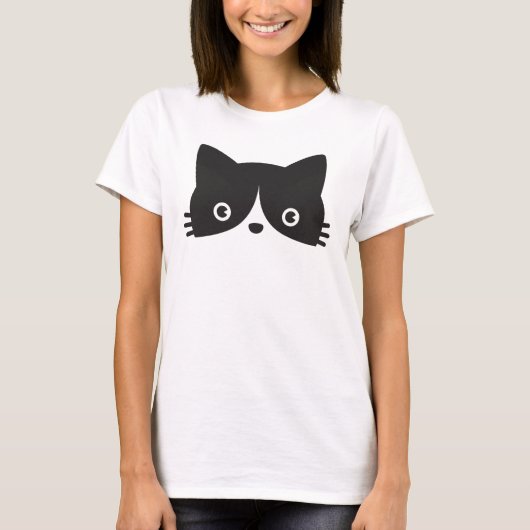 B&W Niedlich Cat Art T-Shirt (Vorderseite)