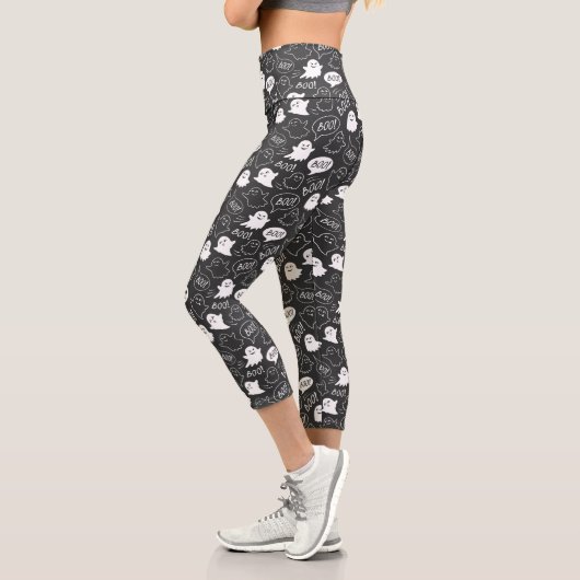 B&W Niedlich Doodle Halloween-Muster Capri Leggings (Links)
