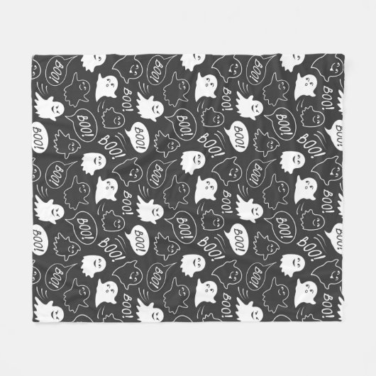 B&W Niedlich Doodle Halloween-Muster Fleecedecke (Vorderseite (Horizontal))