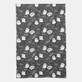 B&W Niedlich Doodle Halloween-Muster Geschirrtuch (Vertikal)