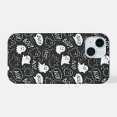 B&W Niedlich Doodle Halloween-Muster iPhone 15 Hülle (Rückseite (Horizontal))