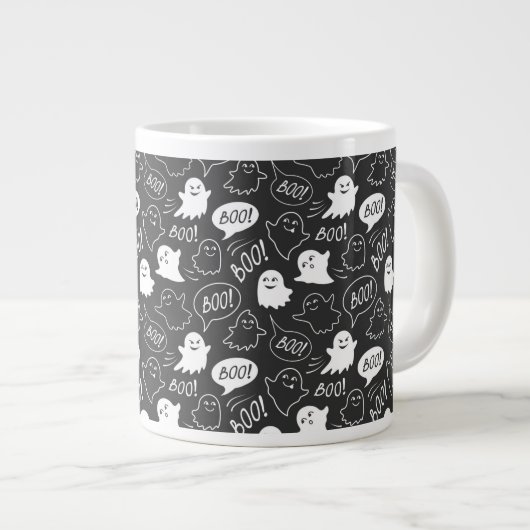 B&W Niedlich Doodle Halloween-Muster Jumbo-Tasse (Vorderseite Rechts)