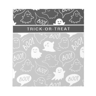 B&W Niedlich Doodle Halloween-Muster Notizblock