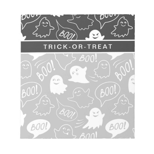 B&W Niedlich Doodle Halloween-Muster Notizblock (Vorderseite)
